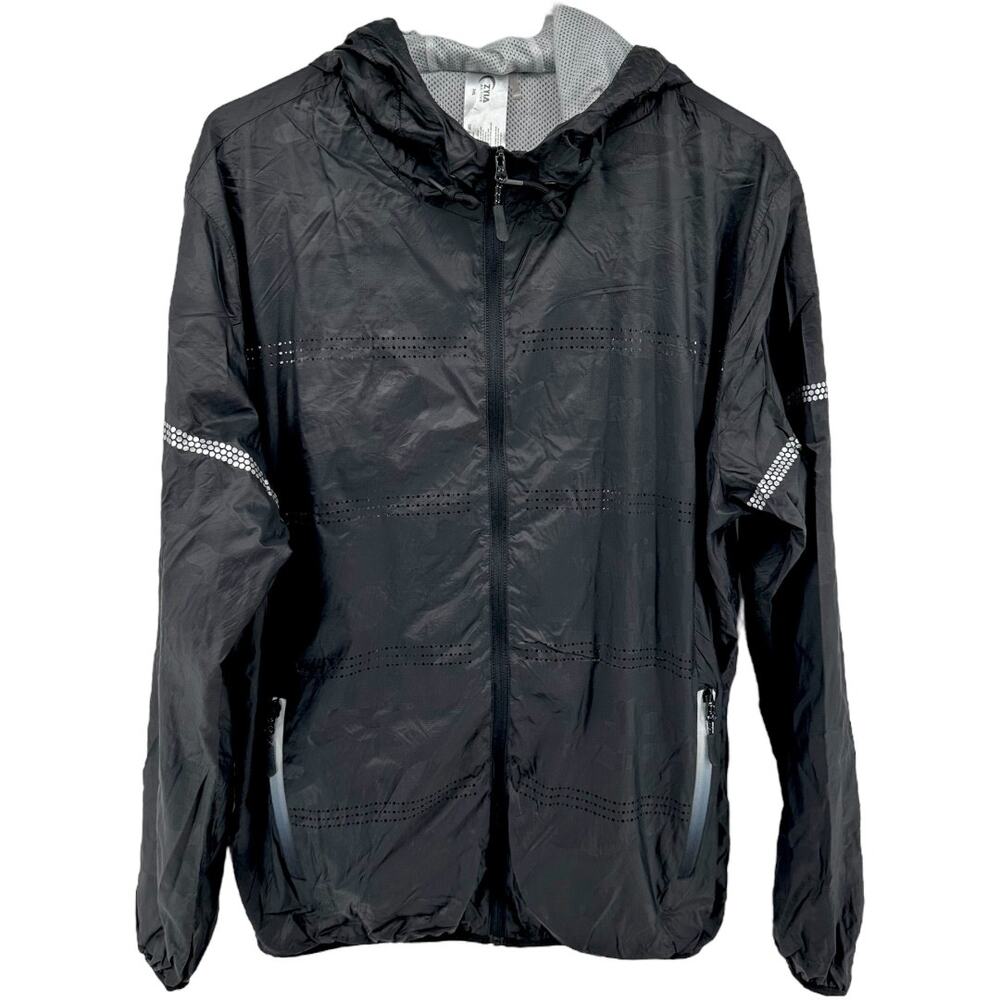 Zyia Active Rain Jacket Windbreaker Reflective Softshell Zip Hood Camo Black 2X